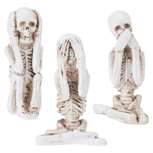UNICRAFTALE 3 Stück 3 Stile Yoga Totenkopf Figur Skelett Statue Aus Kunstharz Hellbraun „Hören Sehen Nichts Sagen“ Statue Figur Gothic Halloween Totenkopf Dekoration Für Zuhause Party von UNICRAFTALE