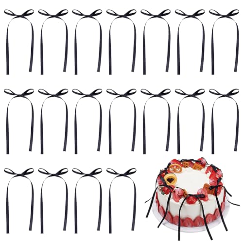 UNICRAFTALE 60 Stück Cupcake Topper Mit Schleife Papier Cupcakes Schleife Geburtstagsschleife Bänder Schwarze Schleife Party Dekorationen Brautkuchen Dessert Für Babyparty Geburtstag Hochzeit Party von UNICRAFTALE