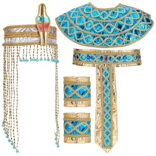 UNICRAFTALE Ägyptische Kostüm-Accessoires für Damen, goldfarben, blau, Schlangen-Kopfschmuck mit Schlangengürtel, ägyptische Prinzessinnen-Armbänder, Halsband für Halloween, Cosplay, Schmuck, 5 Stück von UNICRAFTALE