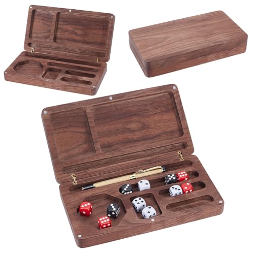 UNICRAFTALE Rechteckige Würfelablage aus Holz und Aufbewahrung, braune Würfelbox mit Handy-Tablet-Ständer, Schloss sichert den Deckel, tragbares Würfeltablett für Tisch-RPG-Brettspiele, Geschenk von UNICRAFTALE