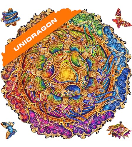 UNIDRAGON Original Holzpuzzle — Mandala Inexhaustible Abundance, 350 Teile, King Größe 13 x 13 Zoll (33 x 33 cm) Schöne Geschenkverpackung, Einzigartige Form Erwachsene und Kinder von UNIDRAGON