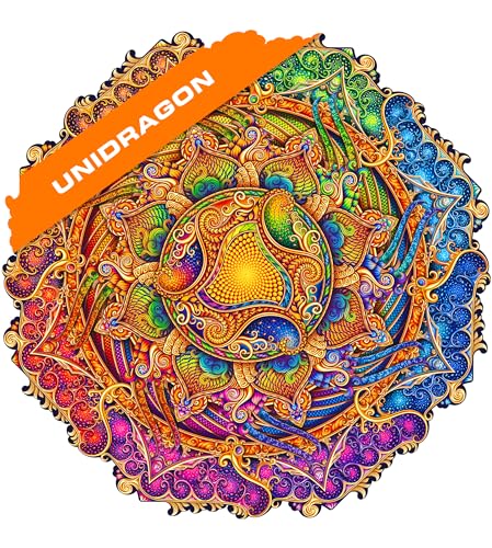 UNIDRAGON Original Holzpuzzle — Mandala Inexhaustible Abundance, 700 Teile, Royal Größe 17.7x17.7 Zoll (45x45 cm) Schöne Geschenkverpackung, Einzigartige Form Erwachsene und Kinder von UNIDRAGON