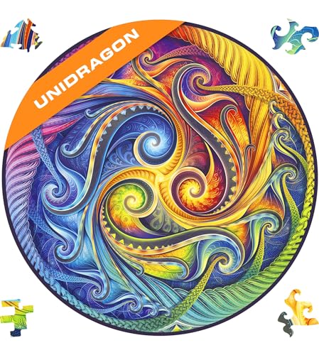 UNIDRAGON Original Holzpuzzle — Mandala Spiral Incarnation, 200 Teile, Mittel 9.8 x 9.8 Zoll (25 x 25 cm) Schöne Geschenkverpackung, Einzigartige Form Erwachsene und Kinder von UNIDRAGON