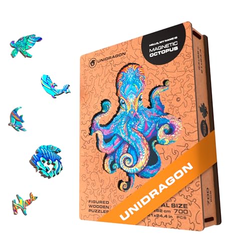 UNIDRAGON Original Holzpuzzle — Magnetischer Oktopus, 700 Teile, Royal Größe 54 x 62 Zoll (21 x 24.4 cm) Schöne Geschenkverpackung, Einzigartige Form Erwachsene und Kinder von UNIDRAGON