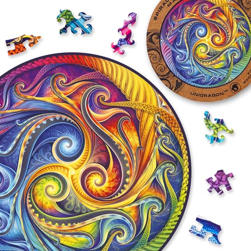 UNIDRAGON Original Holzpuzzle — Mandala Spiral Incarnation, 350 Teile, King Größe 13 x 13 Zoll (33 x 33 cm) Schöne Geschenkverpackung, Einzigartige Form Erwachsene und Kinder von UNIDRAGON