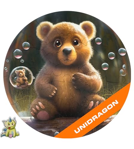 UNIDRAGON Original Holzpuzzle — Bubblezz Bär, 30 Teile, 9.8 х 9.8 Zoll (25 х 25 cm), Baby Geschenk Mädchen und Jungen, Baby Spielzeug aus Holz von UNIDRAGON