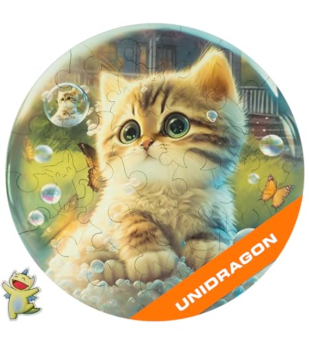 UNIDRAGON Original Holzpuzzle — Bubblezz Kätzchen, 30 Teile, 9.8 х 9.8 Zoll (25 х 25 cm), Baby Geschenk Mädchen und Jungen, Baby Spielzeug aus Holz von UNIDRAGON