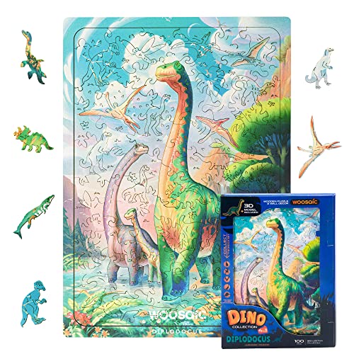 UNIDRAGON Original Holzpuzzle — Dino Diplodocus, Einzigartige Form der Puzzlestücke, 7.4 х 10.5 Zoll (18,9 х 26,7 cm) 100 Teile von UNIDRAGON