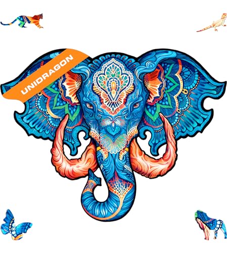 UNIDRAGON Original Holzpuzzle — Ewiger Elefant, 299 Teile, King Größe 41 x 32 cm, Schöne Geschenkverpackung, Einzigartige Form Erwachsene und von UNIDRAGON