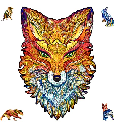 UNIDRAGON Original Holzpuzzle — Feuriger Fuchs, 107 Teile, Klein 6.2 x 9.4 Zoll (16 x 24 cm) Schöne Geschenkverpackung, Einzigartige Form Erwachsene und von UNIDRAGON
