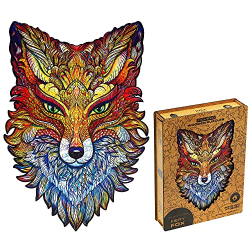 UNIDRAGON Original Holzpuzzle — Feuriger Fuchs, 308 Teile, King Größe 10.6 x 15.7 Zoll (27 x 40 cm) Schöne Geschenkverpackung, Einzigartige Form Erwachsene und von UNIDRAGON