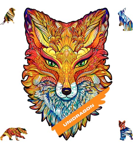 UNIDRAGON Original Holzpuzzle — Feuriger Fuchs, 700 Teile, Royal Größe 16.1 x 23.6 Zoll (41 x 60 cm) Schöne Geschenkverpackung, Einzigartige Form Erwachsene und von UNIDRAGON