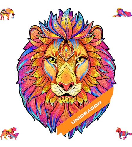 UNIDRAGON Original Holzpuzzle — Geheimnisvoller Löwe, 327 Teile, King Größe 12.2 х 15.7 Zoll (31 х 40 cm) Schöne Geschenkverpackung, Einzigartige Form Erwachsene und von UNIDRAGON