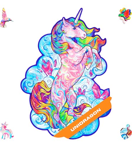 UNIDRAGON Original Holzpuzzle — Inspirierendes Einhorn, 313 Teile, King Größe 12.2 x 16.1 Zoll (31 x 41 cm) Schöne Geschenkverpackung, Einzigartige Form Erwachsene und von UNIDRAGON