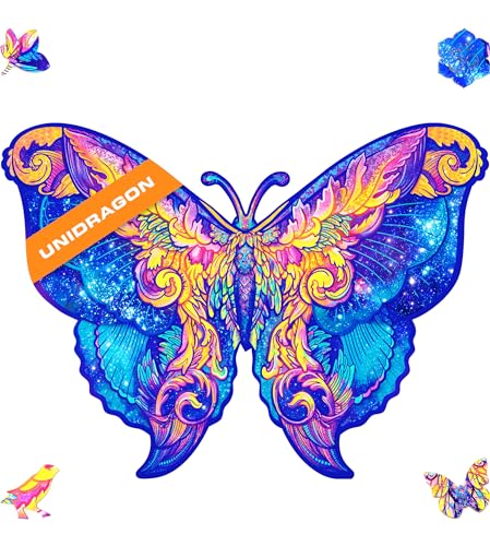 UNIDRAGON Original Holzpuzzle — Intergalaktischer Schmetterling, 199 Teile, Mittel 12.6 x 9 Zoll (32 x 23 cm) Schöne Geschenkverpackung, Einzigartige Form Erwachsene und von UNIDRAGON