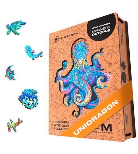 UNIDRAGON Original Holzpuzzle — Magnetischer Oktopus, 200 Teile, Mittel 28 x 33 Zoll (11.2 x 13 cm) Schöne Geschenkverpackung, Einzigartige Form Bestes Geschenk für Erwachsene und Kinder von UNIDRAGON