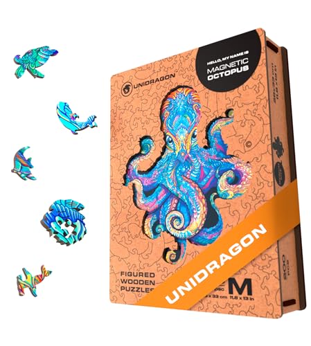 UNIDRAGON Original Holzpuzzle — Magnetischer Oktopus, 200 Teile, Mittel 28 x 33 Zoll (11.2 x 13 cm) Schöne Geschenkverpackung, Einzigartige Form Erwachsene und Kinder von UNIDRAGON
