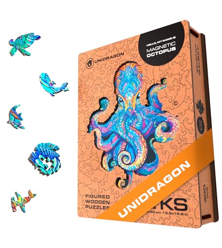 UNIDRAGON Original Holzpuzzle — Magnetischer Oktopus, 300 Teile, King Größe 34 x 40 Zoll (13.5 x 15.6 cm) Schöne Geschenkverpackung, Einzigartige Form Erwachsene und Kinder von UNIDRAGON