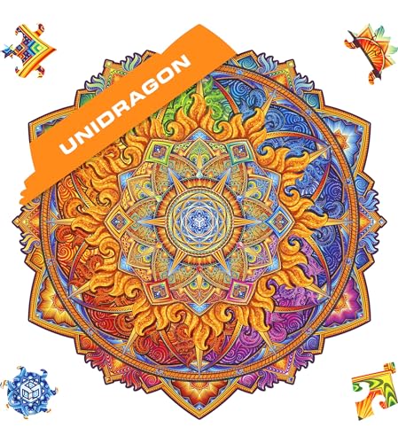 UNIDRAGON Original Holzpuzzle — Mandala Nascent Sun, 200 Teile, Mittel 9.8 x 9.8 Zoll (25 x 25 cm) Schöne Geschenkverpackung, Einzigartige Form Erwachsene und Kinder von UNIDRAGON