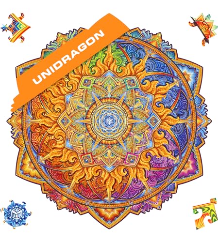 UNIDRAGON Original Holzpuzzle — Mandala Nascent Sun, 350 Teile, King Größe 13 x 13 Zoll (33 x 33 cm) Schöne Geschenkverpackung, Einzigartige Form Erwachsene und Kinder von UNIDRAGON