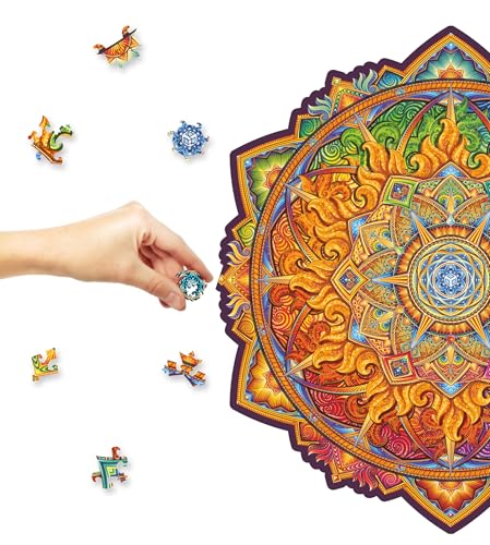 UNIDRAGON Original Holzpuzzle — Mandala Nascent Sun, 350 Teile, King Größe 13 x 13 Zoll (33 x 33 cm) Schöne Geschenkverpackung, Einzigartige Form Erwachsene und von UNIDRAGON