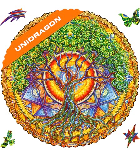 UNIDRAGON Original Holzpuzzle — Mandala Tree of Life, 200 Teile, Mittel 9.8 x 9.8 Zoll (25 x 25 cm) Schöne Geschenkverpackung, Einzigartige Form Erwachsene und Kinder von UNIDRAGON