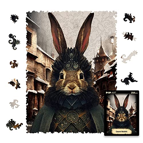 UNIDRAGON Original Holzpuzzle — Pop Art Count Rabbit, 250 Teile, 12.6 x 9 Zoll (32 x 23 cm) Schöne Geschenkverpackung, Einzigartige Form Erwachsene und Kinder von UNIDRAGON