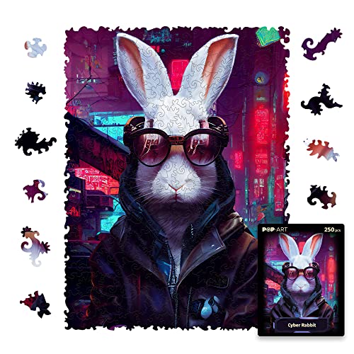 UNIDRAGON Original Holzpuzzle — Pop Art Cyber Rabbit, 250 Teile, 12.6 x 9 Zoll (32 x 23 cm) Schöne Geschenkverpackung, Einzigartige Form Erwachsene und Kinder von UNIDRAGON