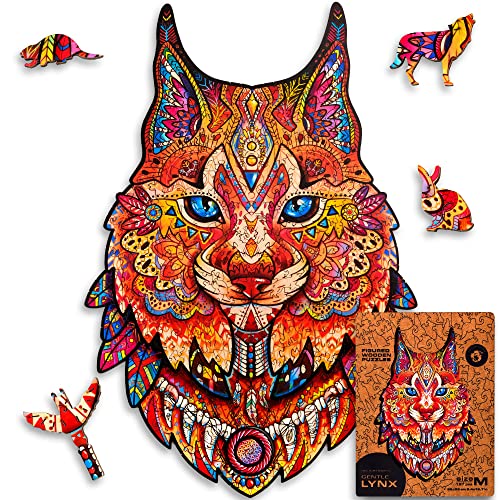 UNIDRAGON Original Holzpuzzle — Sanfter Luchs, 187 Teile, Mittel 8.4 х 12.7 Zoll (22 x 33 cm) Schöne Geschenkverpackung, Einzigartige Form Erwachsene und von UNIDRAGON