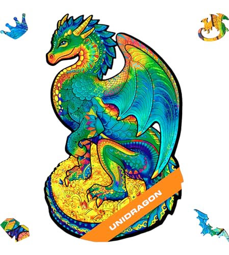 UNIDRAGON Original Holzpuzzle — Bewachender Drache, 183 Teile, Mittel 8.3 х 13 Zoll (21 х 33 cm) Schöne Geschenkverpackung, Einzigartige Form Erwachsene und Kinder von UNIDRAGON