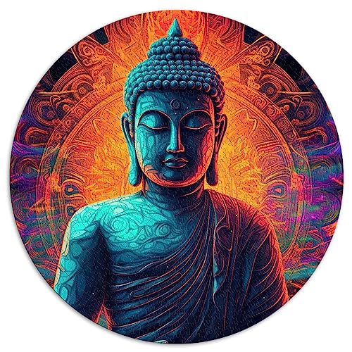 Buddha Psychadelic Mandala Puzzles 1000 Teile für Erwachsene, runde Puzzles für Erwachsene und Kinder ab 12 Jahren (67,5 x 67,5), 1000 Teile von UNIKEI