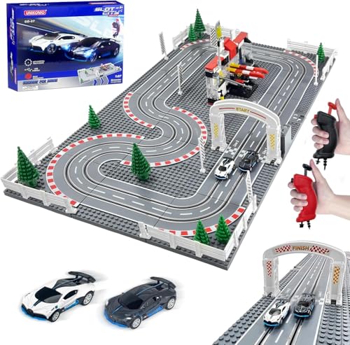 UNIKONIO Slot Cars Rennstrecken-Sets, Autorennbahn Rennbahn mit 2 Controllern 2 Autos, einstellbare Geschwindigkeit, 1:87 Block Building Car Race, Weihnachts Halloween Geschenkautospielzeug - 07 von UNIKONIO