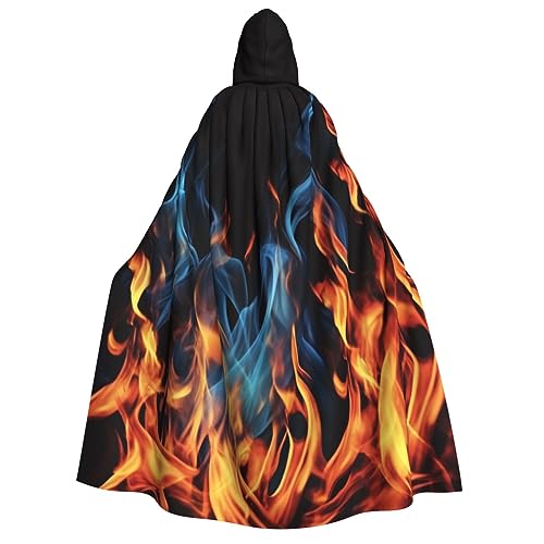 UNIOND Kapuzenumhang mit roter Flamme und blauem Feuerdruck, Halloween-Weihnachtsumhang für Halloween, Cosplay, Party, Maskerade von UNIOND