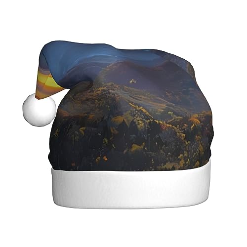 Weihnachtsmütze mit blauem Rand, Parkway-Berg-Druck, Plüsch-Weihnachtsmütze, Unisex, Weihnachtsmütze für Weihnachten, Neujahr, festliche Feiertagsparty von UNIOND