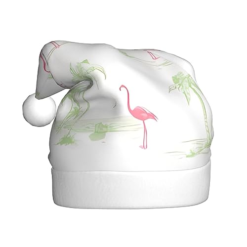 Weihnachtsmütze mit pinkem Flamingo-Druck, Plüsch-Weihnachtsmütze, Unisex, Weihnachtsmütze für Weihnachten, Neujahr, festliche Feiertagsparty von UNIOND