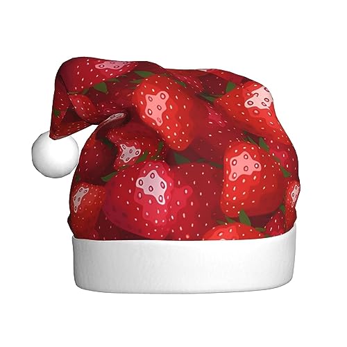 Weihnachtsmütze mit rotem Erdbeer-Druck, Plüsch, Unisex, für Weihnachten, Neujahr, festliche Feiertagsparty von UNIOND