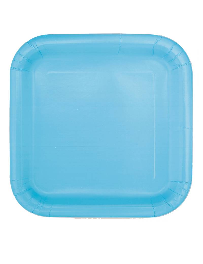 14 Pappteller Quadratisch Pastellblau Groß 22 cm von UNIQUE
