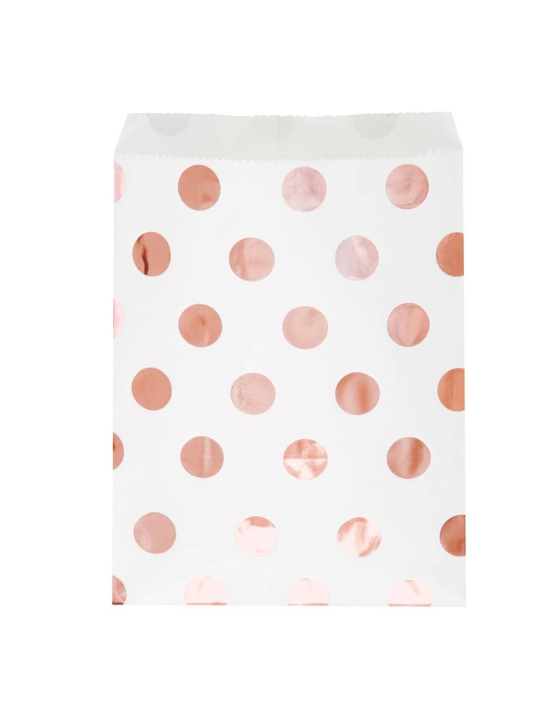 8 Geschenktüten aus weißem Papier mit roségoldenen Punkten 17,5 x 13,5 cm für Süßigkeiten 8 Geschenktüten aus weißem Papier mit roségoldenen Punkten 17,5 x 13,5 cm für Süßigkeiten von UNIQUE