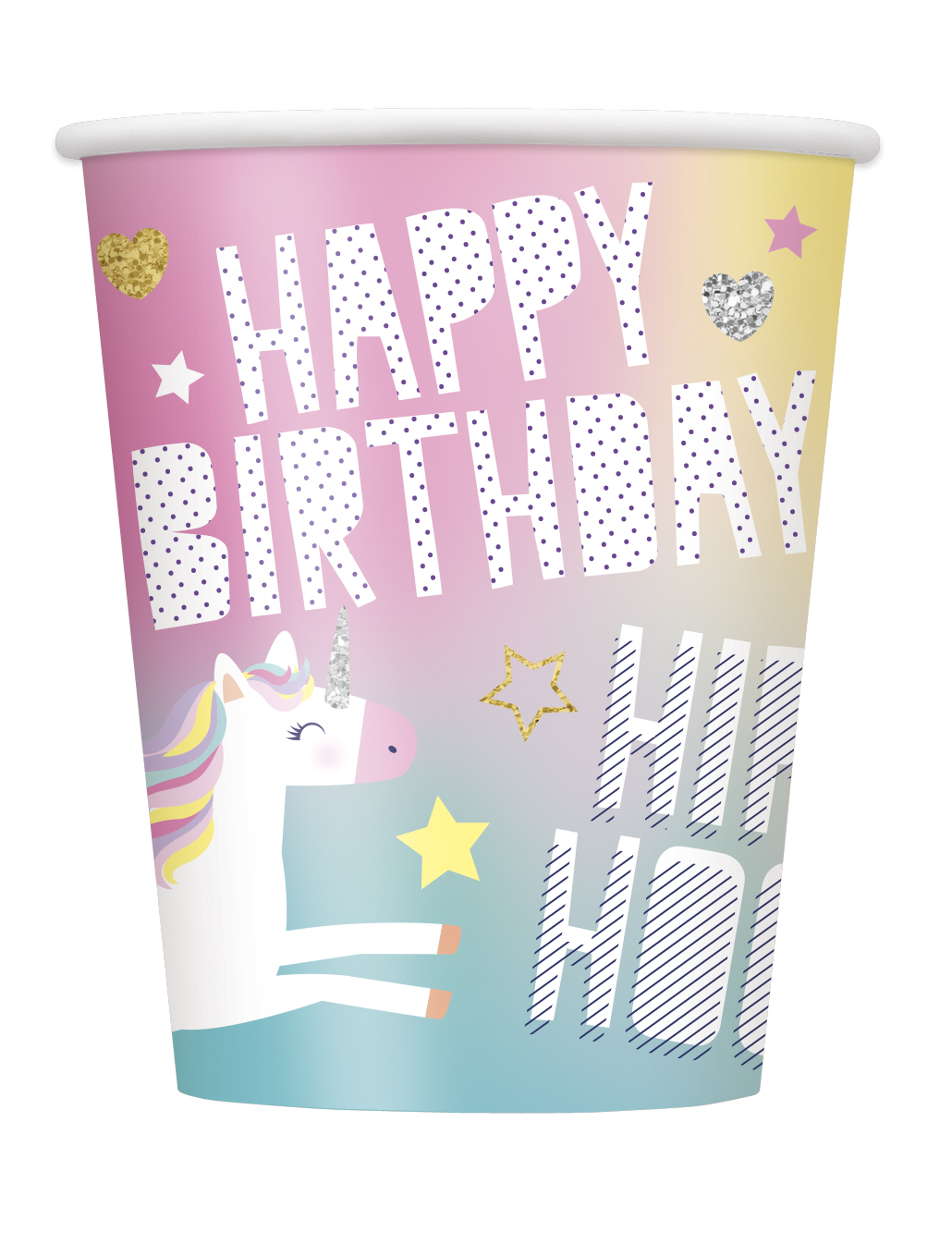 8 Happy Birthday Einhorn Party Pappbecher 270 ml für Feiern von UNIQUE