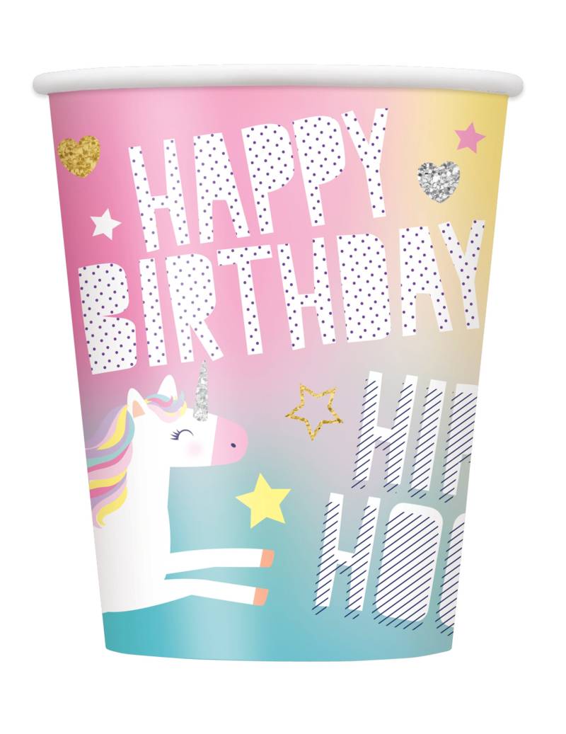 8 Happy Birthday Einhorn Party Pappbecher 270 ml für Feiern 8 Happy Birthday Einhorn Party Pappbecher 270 ml für Feiern von UNIQUE