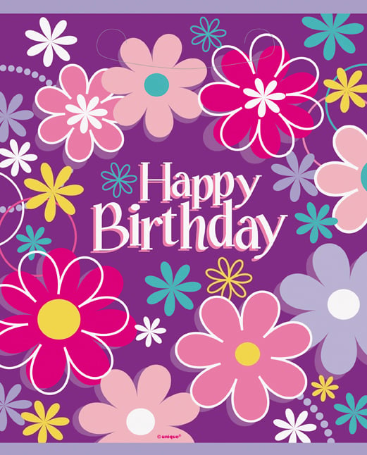 8 Party-Tüten Happy Birthday Blumen 18 x 23 cm für Geschenke von UNIQUE