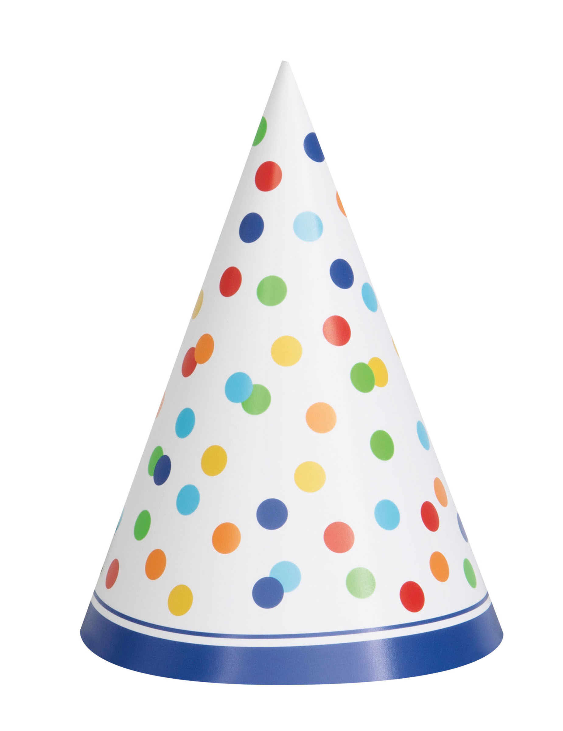 8 bunte Happy Birthday Partyhüte mit Punkten aus Pappe inkl. Gummiband von UNIQUE