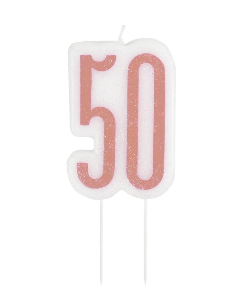 Edle Geburtstagskerze 50 weiss-rosa von UNIQUE