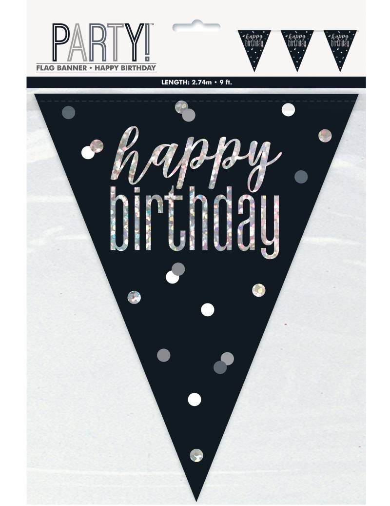 Happy Birthday Girlande in Schwarz und Grau 2,7 m mit silbernen Wimpeln Happy Birthday Girlande in Schwarz und Grau 2,7 m mit silbernen Wimpeln von UNIQUE