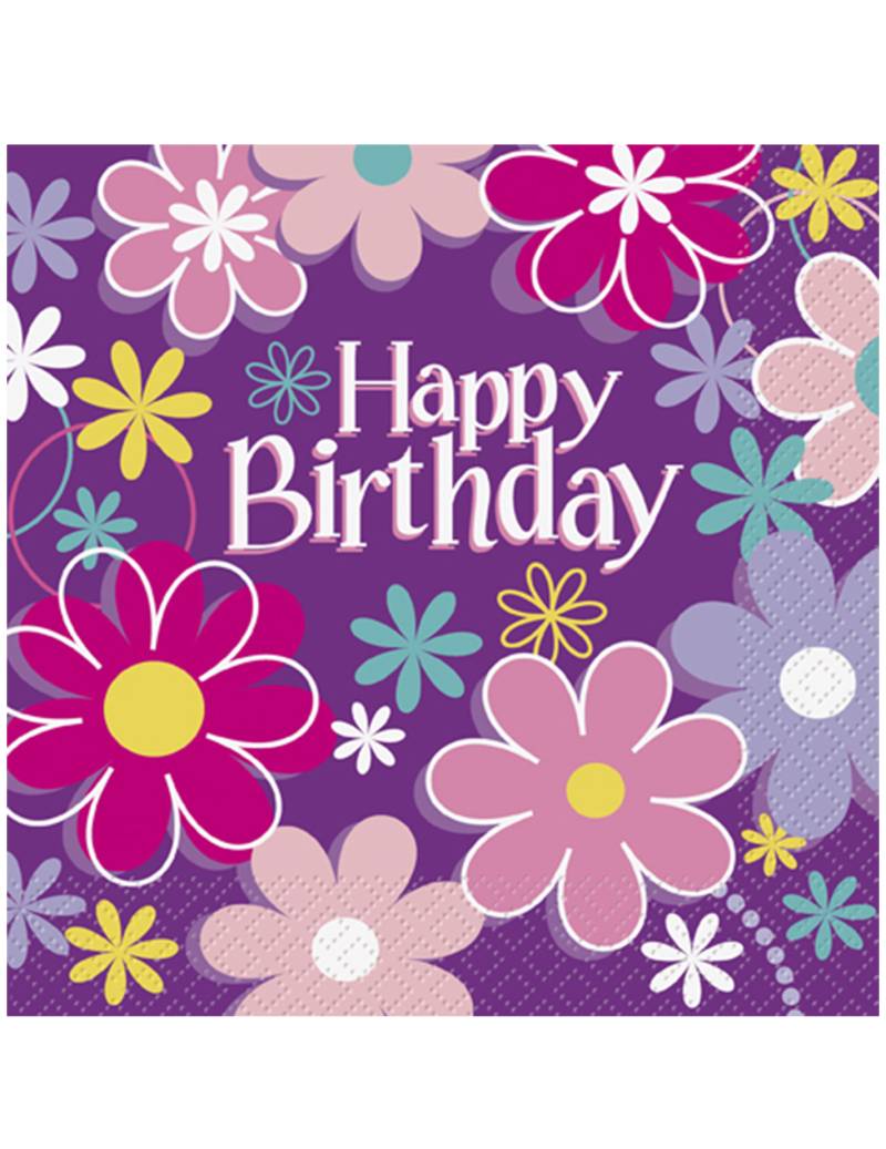 Happy Birthday Servietten mit Blumen 16 Stück bunt von UNIQUE