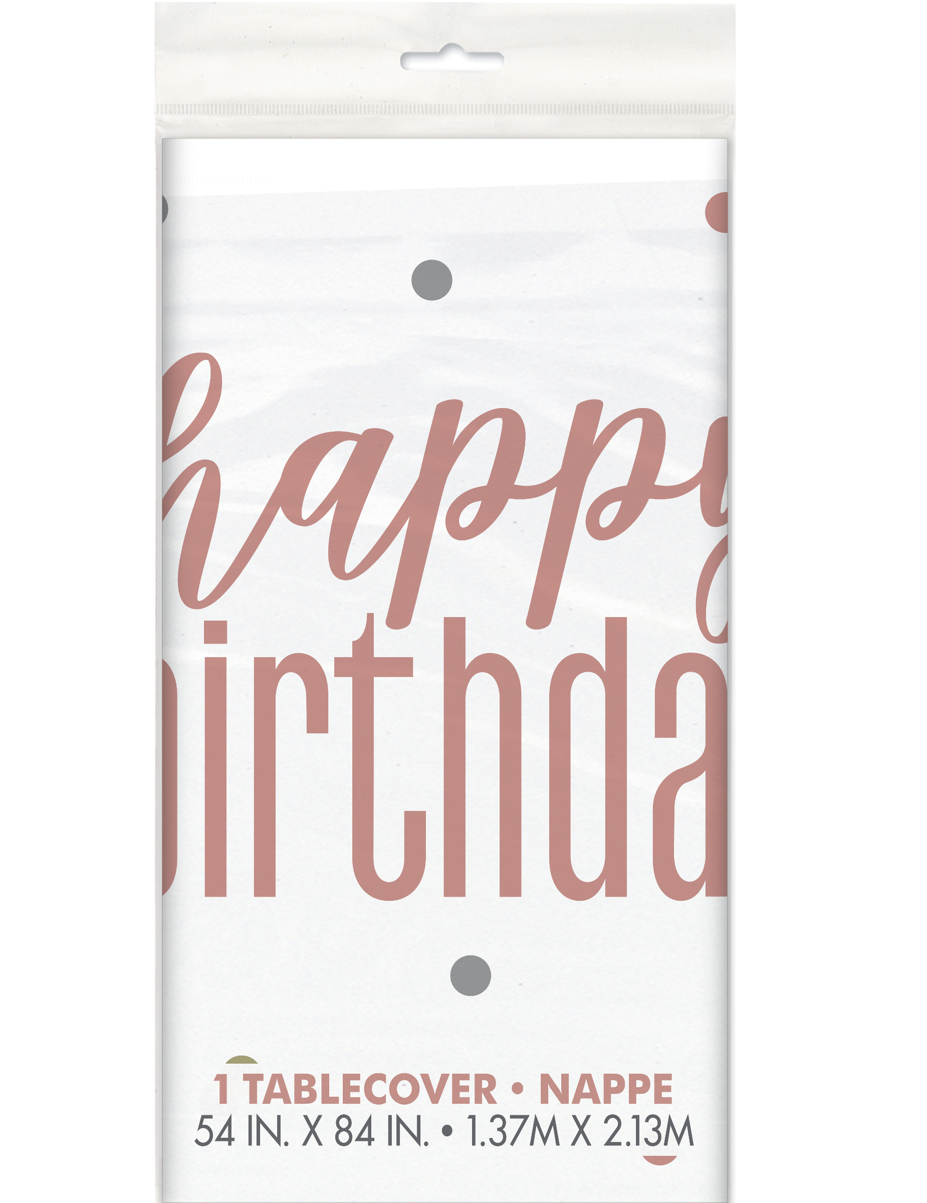 Happy Birthday Tischdecke aus Kunststoff in Weiß und Rosa - 137 x 213 cm gepunktet von UNIQUE