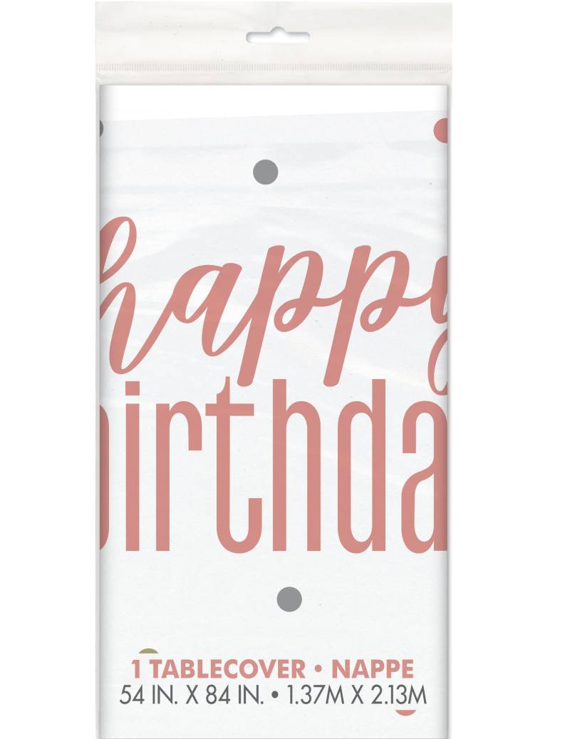 Happy Birthday Tischdecke aus Kunststoff in Weiß und Rosa - 137 x 213 cm gepunktet von UNIQUE