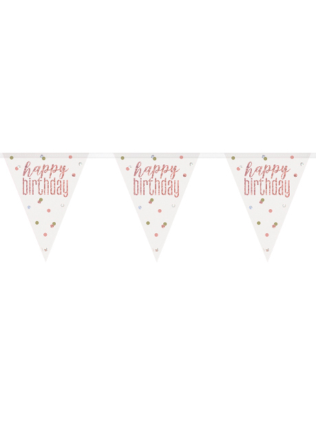 Happy Birthday Wimpelkette Kunststoff weiß-rosa 2,74 m Punkte von UNIQUE