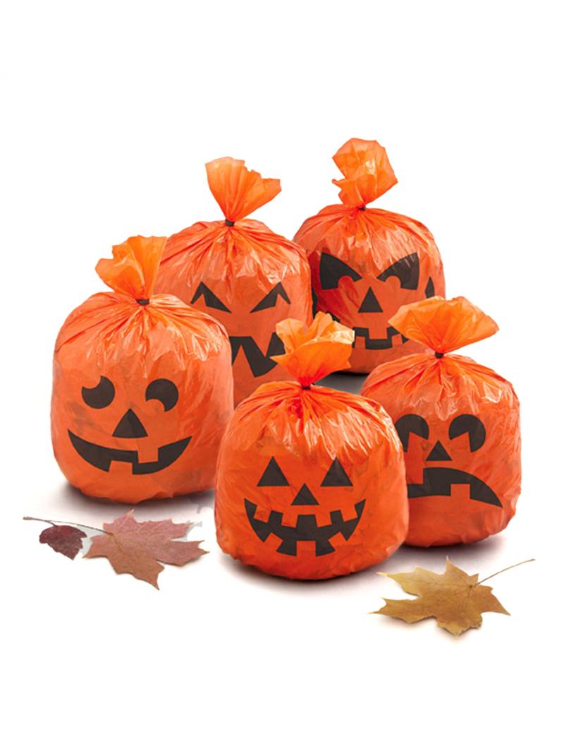 Kürbis-Tüten Halloween Deko 5 Stück orange-schwarz 15x20cm von UNIQUE