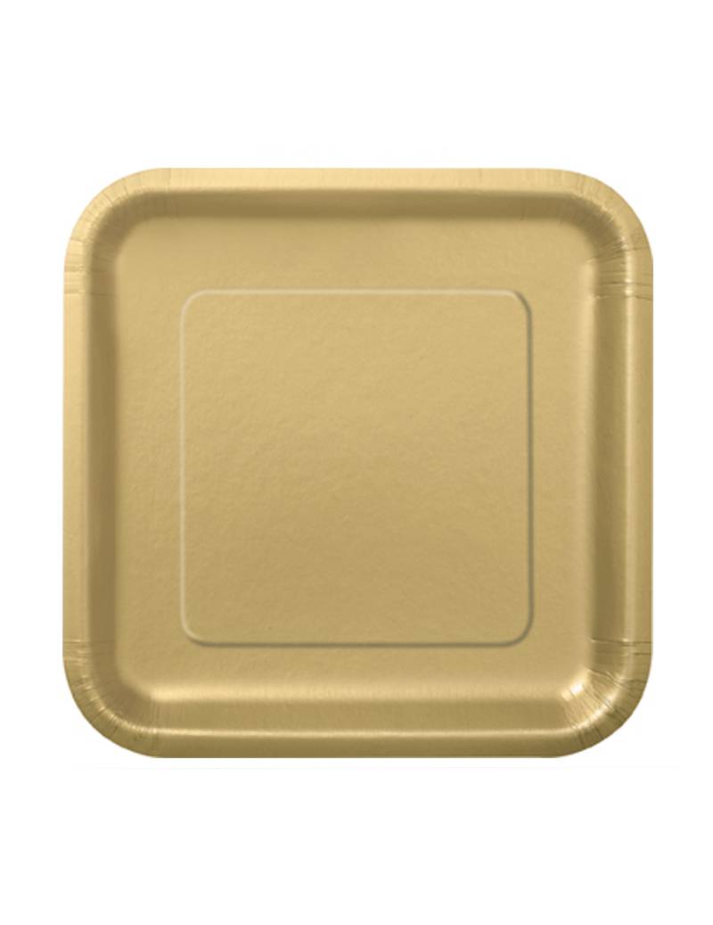 Party Pappteller quadratisch klein 16 Stück gold 17 cm von UNIQUE